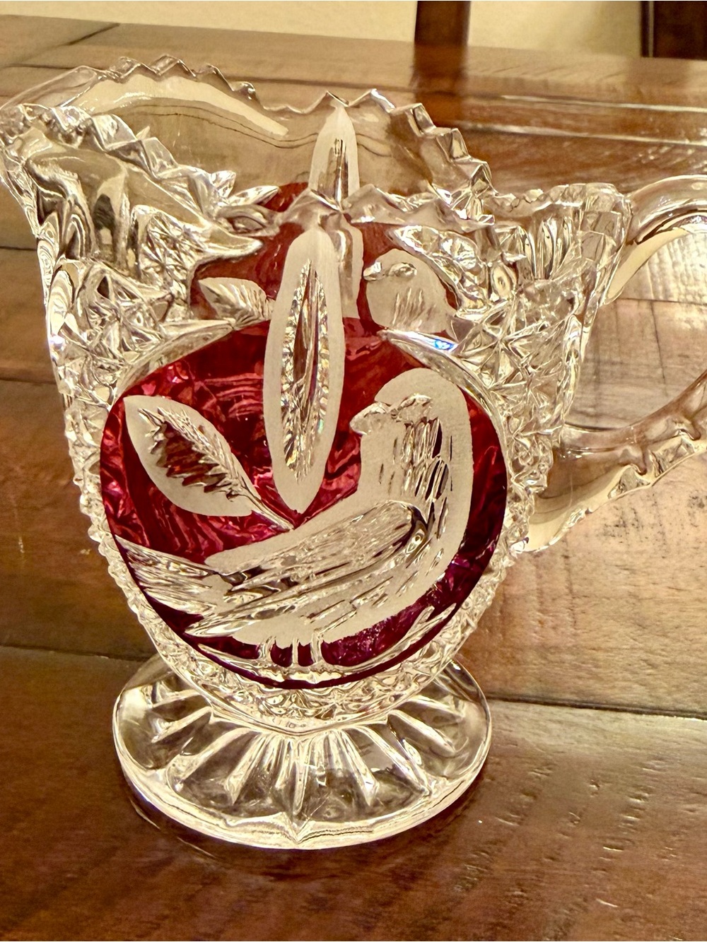 Vintage Lead Crystal Pitcher Creamer Dining Byrdes Ruby Collection